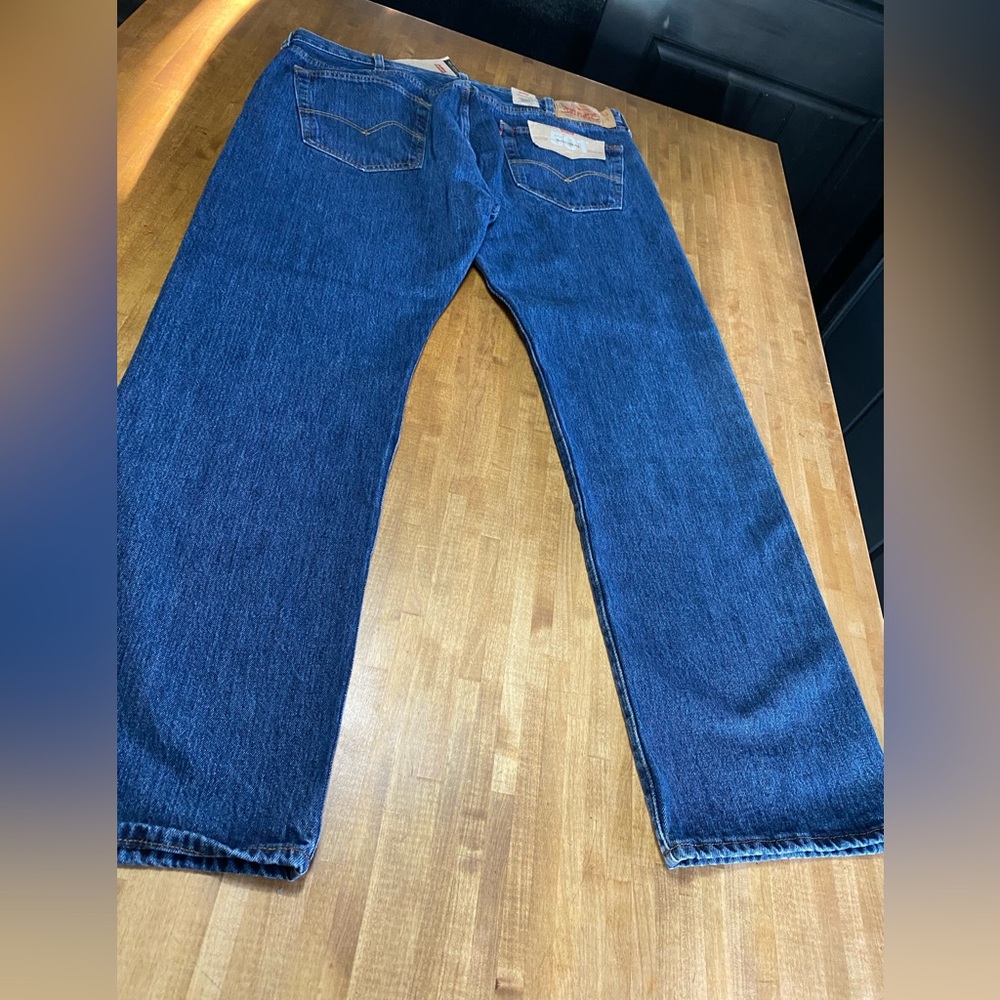 Levi's Men's Dark Blue 501 Straight Jeans - Picture 4 of 6